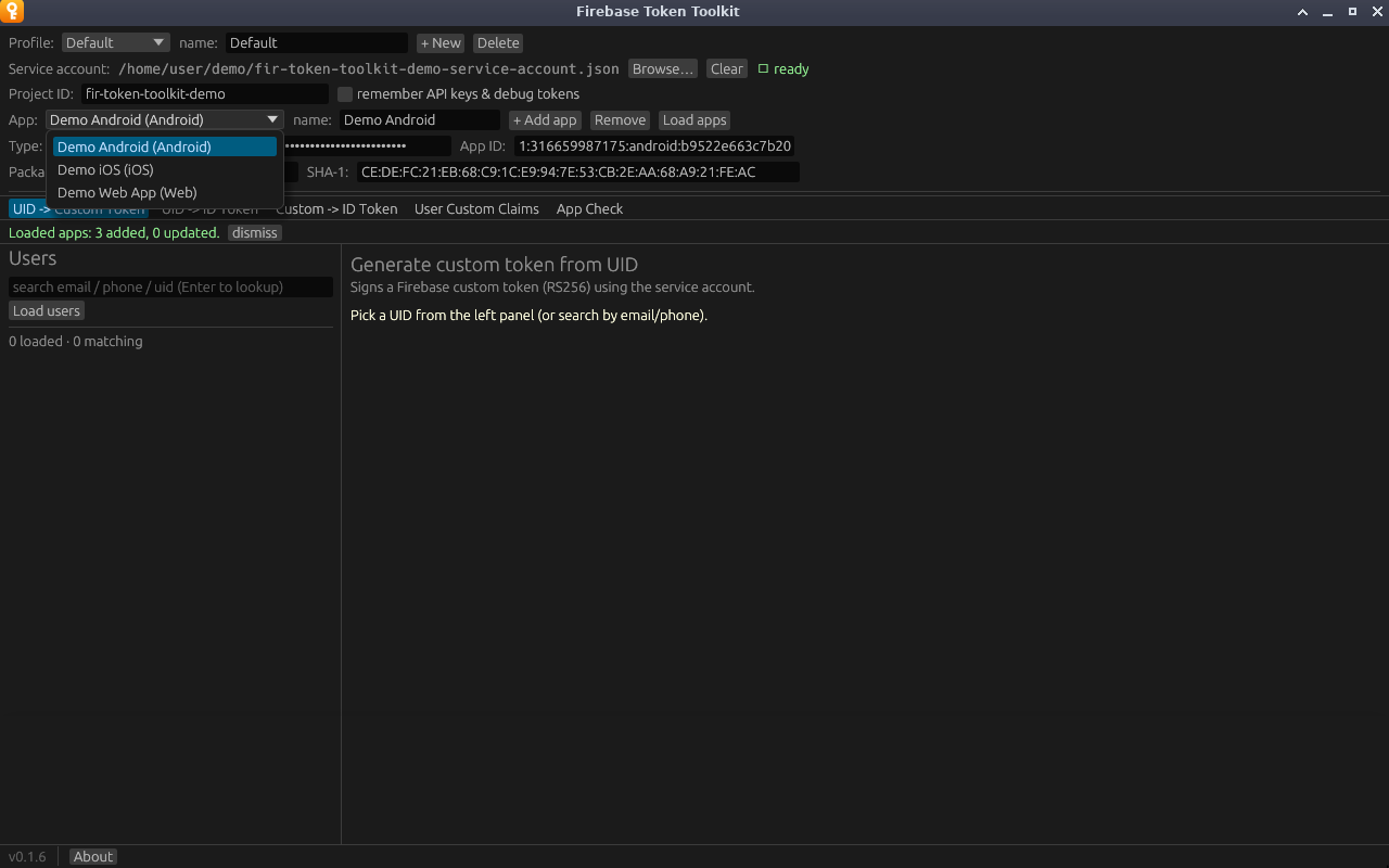 The App dropdown listing the project’s web, Android and iOS apps