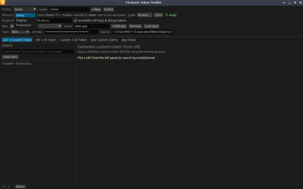 The Profile dropdown listing Demo, Staging and Production