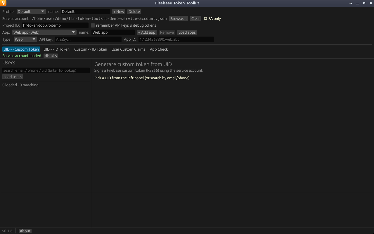 The service account loaded and Project ID filled in